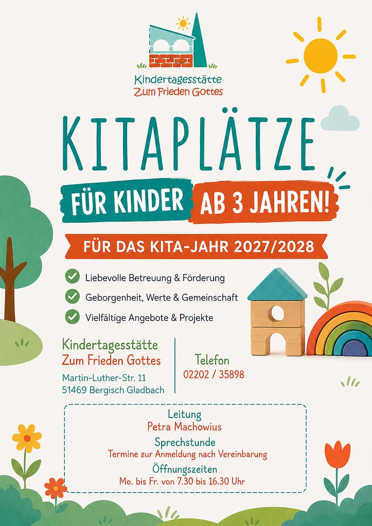 Für das Kita-Jahr 2027/2028 sind Kita-Plätze frei.